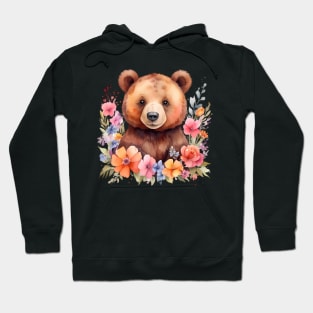 A brown bear decorated with beautiful watercolor flowers Hoodie